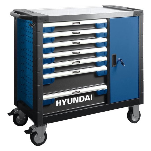 HYUNDAI værkstedsvogn med 7 skuffer, skab og 305 dele værktøj