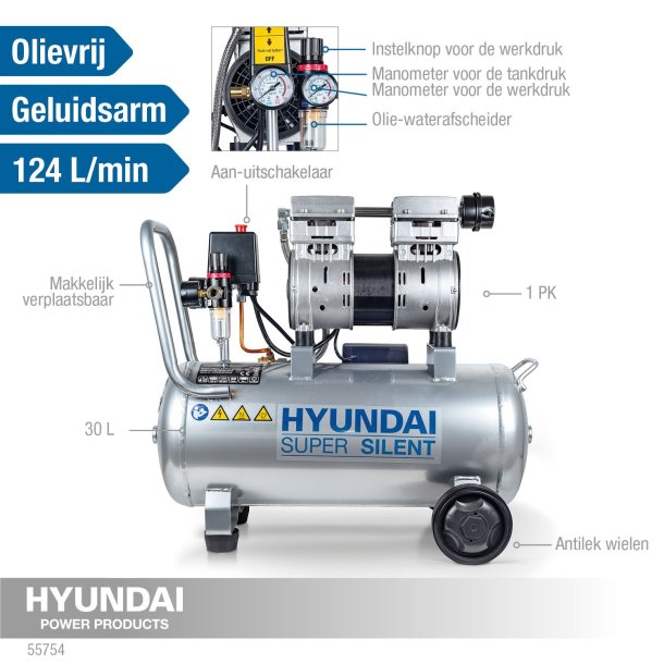Hyundai kompressor 30L 8 bar oliefri lydls
