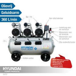 Hyundai kompressor 70L 8 bar oliefri lydls