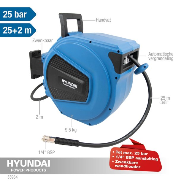 Hyundai Trykluftslangetromle 25+2 meter