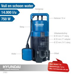 HYUNDAI Dykpumpe 750 watt beskidt vand 17500 liter i timen