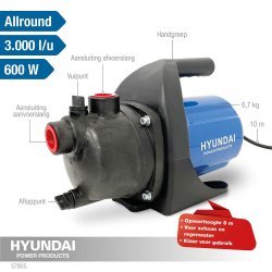 HYUNDAI vandpumpe 600 watt 3000 liter i timen