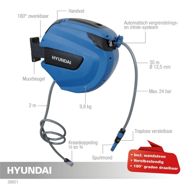 HYUNDAI Vand slangeopruller 30 meter 1/2"
