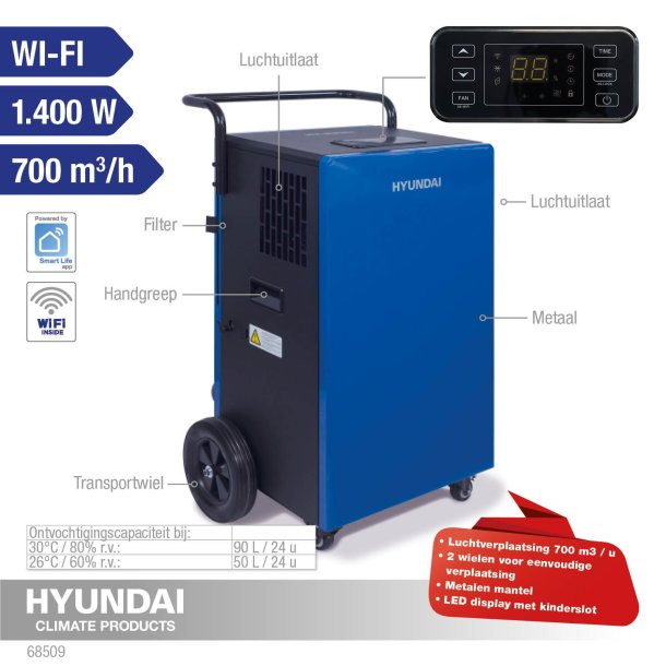 HYUNDAI Industri affugter 90 liter med indbygget pumpe